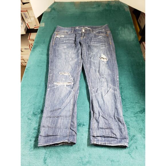 American Eagle Jeans Size 4 Womens Blue Pants Distressed Mid Rise Baggy Cropped - Picture 1 of 13